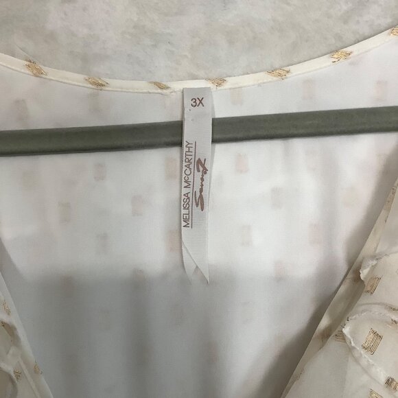 Melissa McCarthy Seven7 White Ruffle Dress Women 3X Gold Polka Dots Flowy - Picture 3 of 9